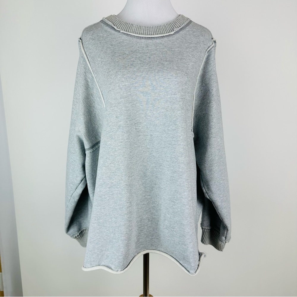 Free People Heather Gray Raw-Edge Crewneck Sweatshirt